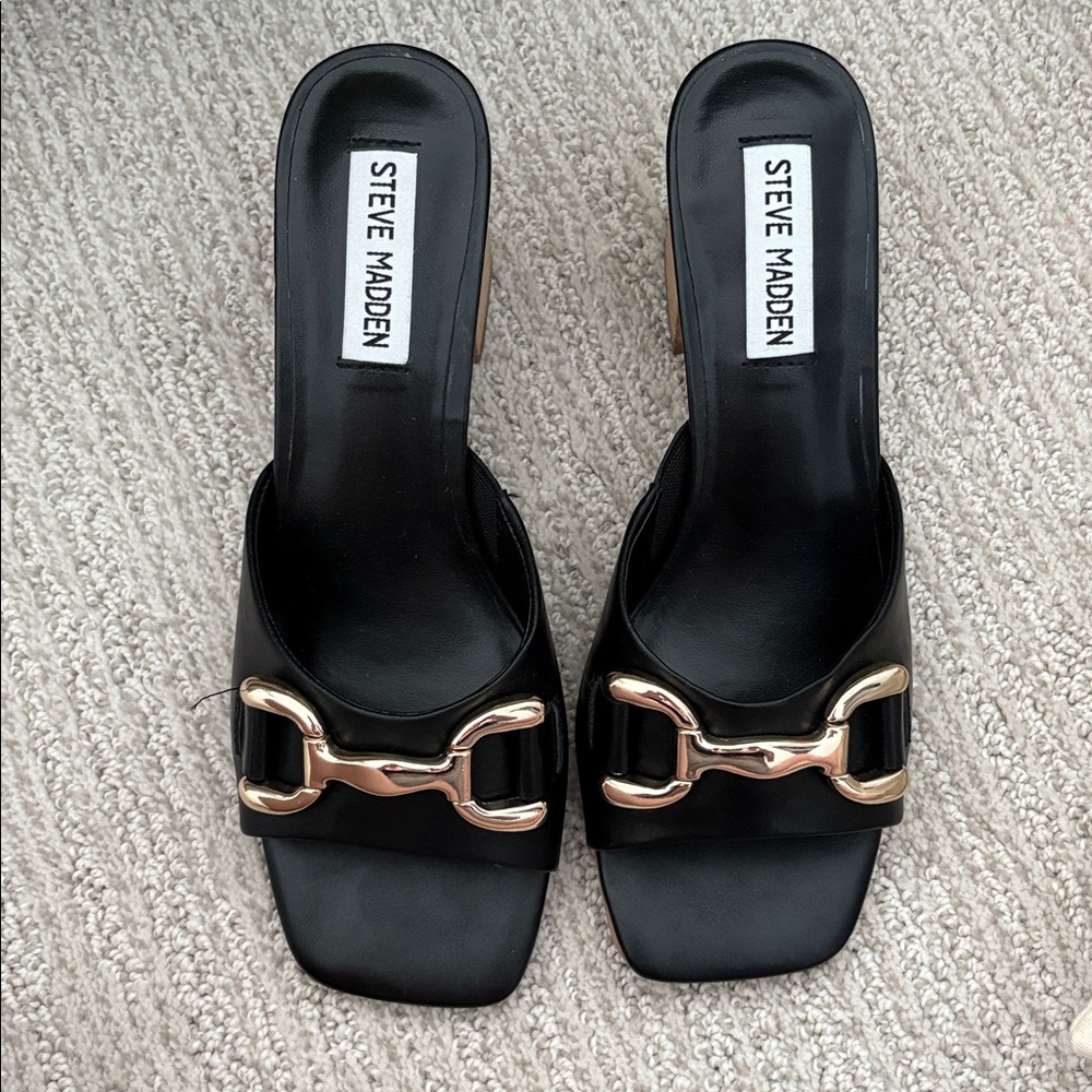 Steve Madden Black Heels with Gold Accent